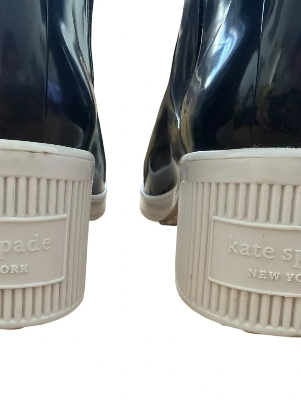 Kate Spade Black Puddle Block Heel Rain Boots
